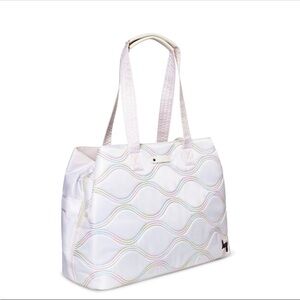 Tempo tote. WHITE RAINBOW STITCH RARE FIND. Classic fabrication in White RB NWT